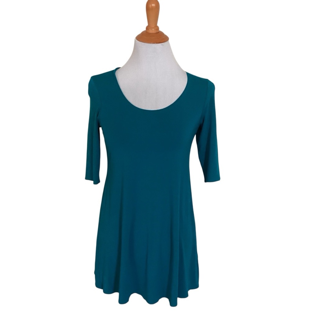 Eileen Fisher Teal Blue Fitted 3/4 Sleeve Tunic Petite Size Small SP